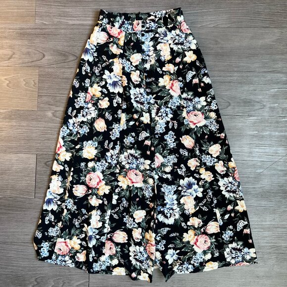 Vintage 90s Express Floral Button Front Midi Skirt Size XS - Picture 1 of 5